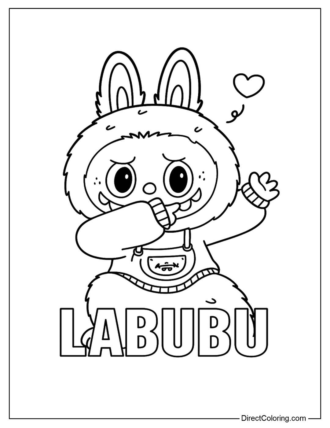 Labubu with Heart Coloring Page